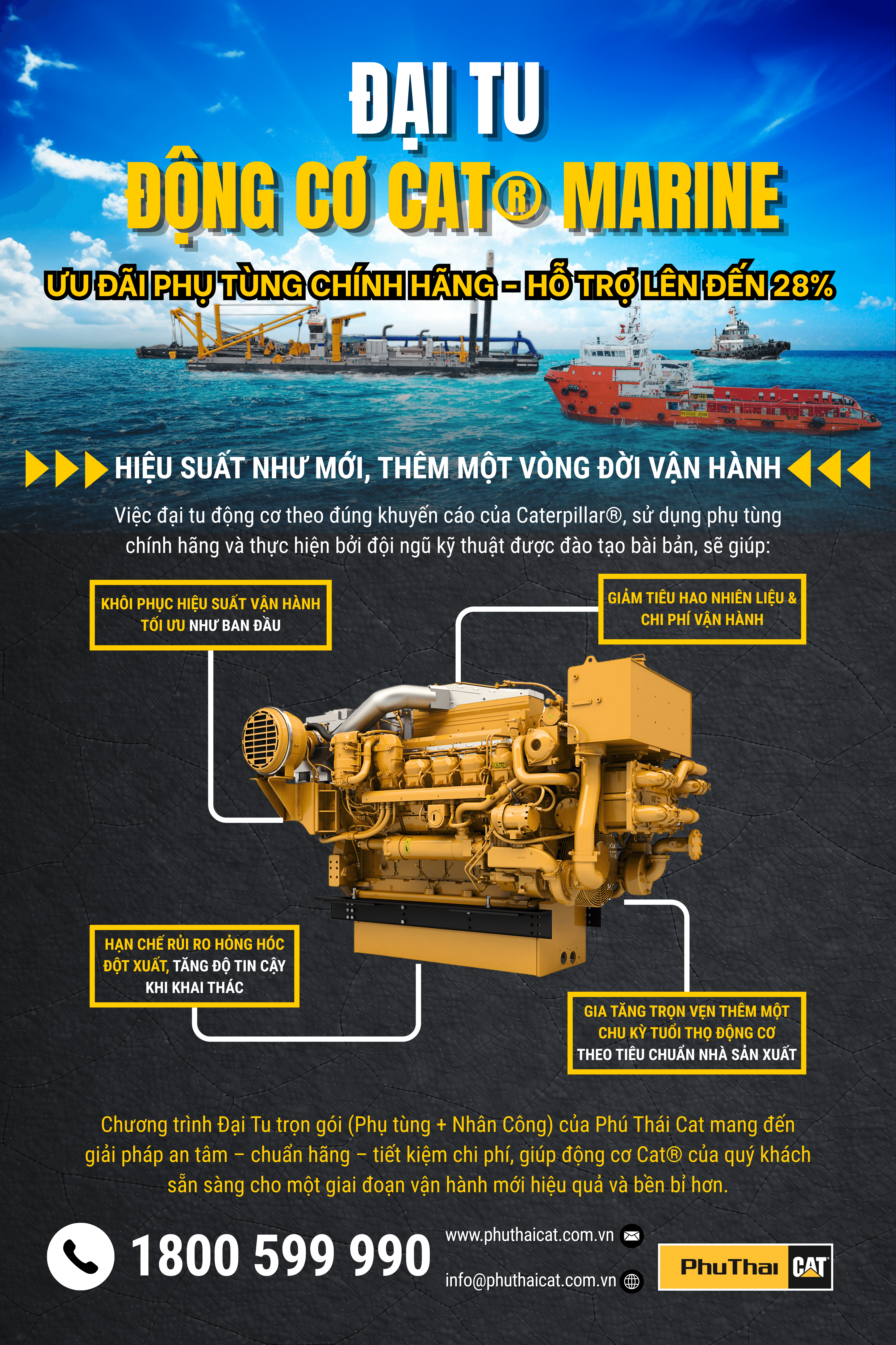 ĐẠI TU ĐỘNG CƠ TÀU THỦY CAT® – HIỆU SUẤT NHƯ MỚI - AN TÂM VẬN HÀNH