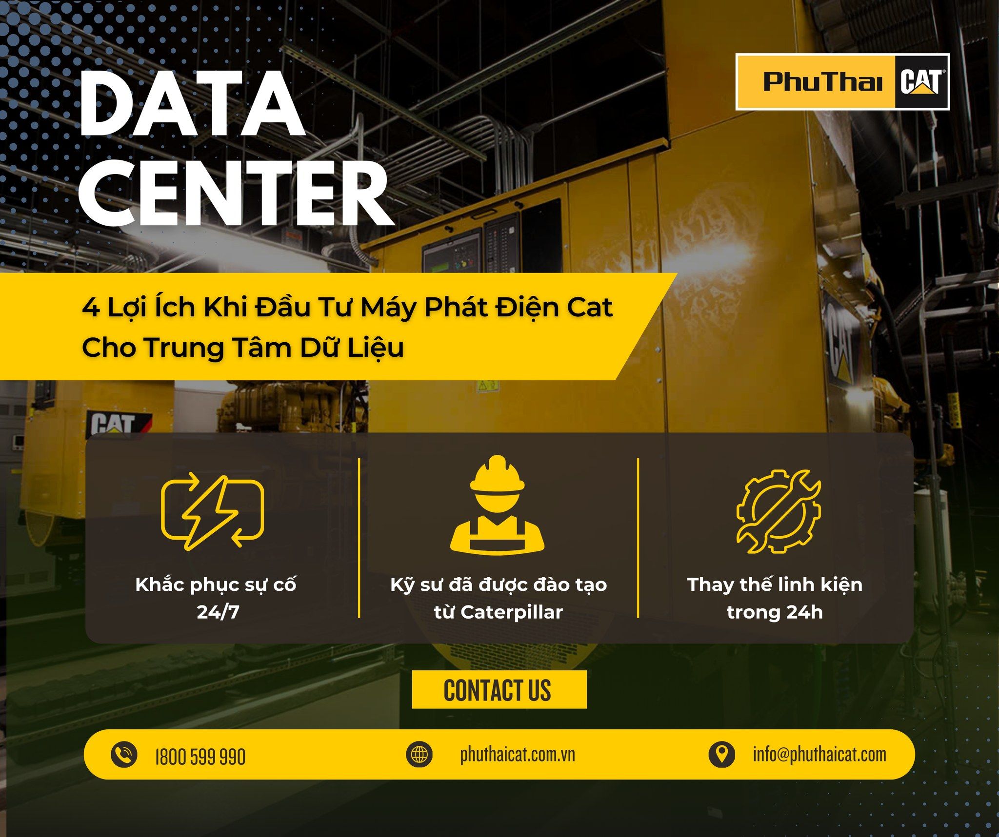 TOP 4 LỢI ÍCH KHI ĐẦU TƯ MÁY PHÁT ĐIỆN CAT® CHO TRUNG TÂM DỮ LIỆU